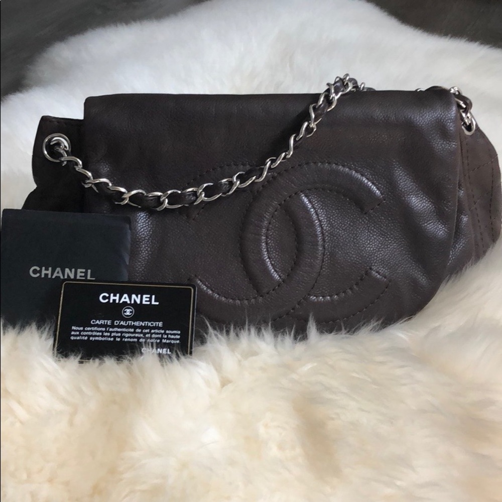 Authentic Chanel caviar large half moon flap